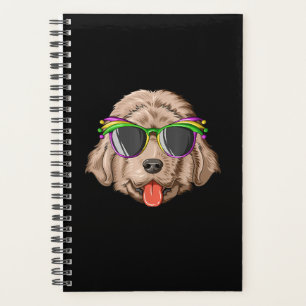 Newfoundland wearing glasses and mask present planner