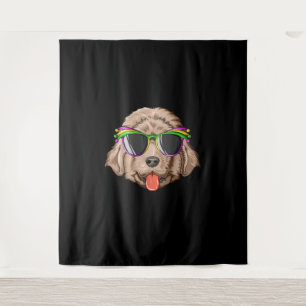 Newfoundland wearing glasses and mask present tapestry