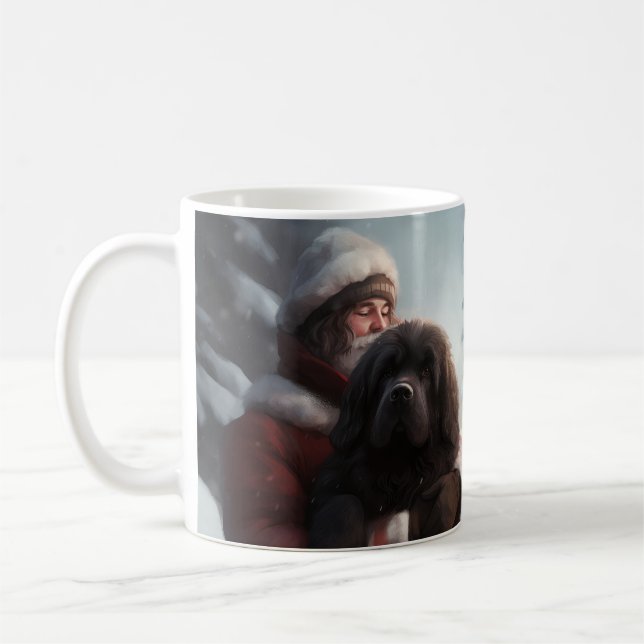 Newfoundland With Santa Claus Festive Christmas  Coffee Mug (Left)