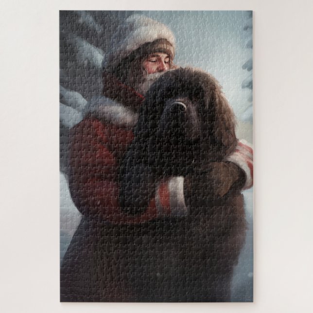Newfoundland With Santa Claus Festive Christmas  Jigsaw Puzzle (Vertical)