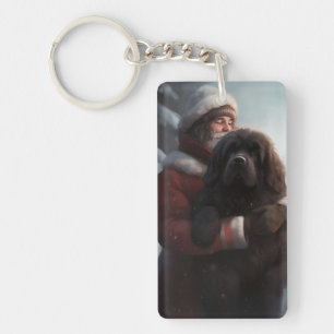Newfoundland With Santa Claus Festive Christmas  Key Ring