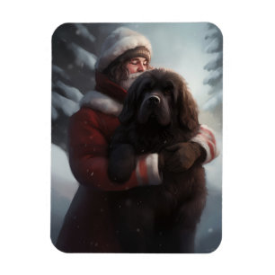 Newfoundland With Santa Claus Festive Christmas  Magnet