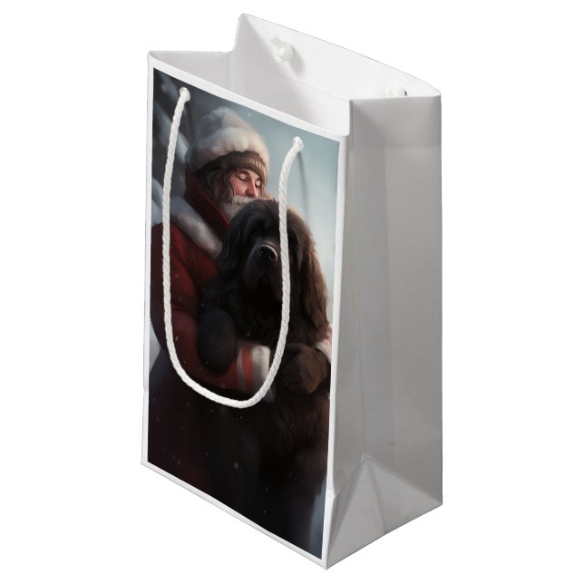 Newfoundland With Santa Claus Festive Christmas  Small Gift Bag (Front Angled)