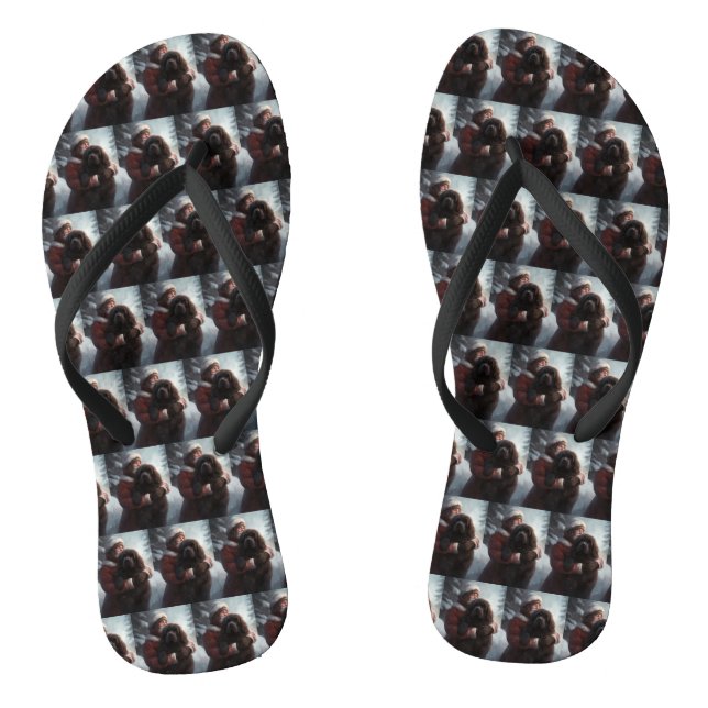 Newfoundland With Santa Claus Festive Christmas  Thongs (Footbed)