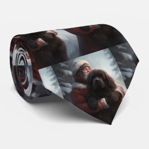 Newfoundland With Santa Claus Festive Christmas  Tie
