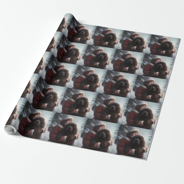 Newfoundland With Santa Claus Festive Christmas  Wrapping Paper (Unrolled)
