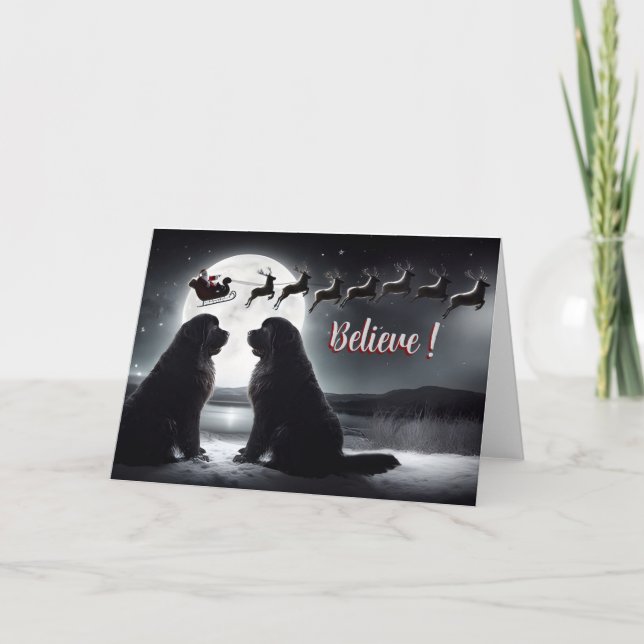 Newfs and Santa Silhouette Christmas  Holiday Card (Front)