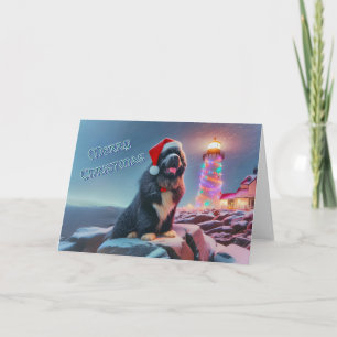 Newfy by Lighthouse Decorated for Christmas Card