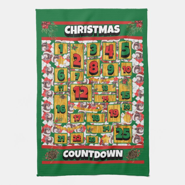 Newfypoo Countdown Christmas Advent Calendar Dog Tea Towel (Vertical)