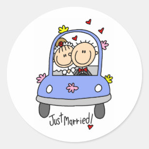 Newleywed Just Married Stick Figures Classic Round Sticker