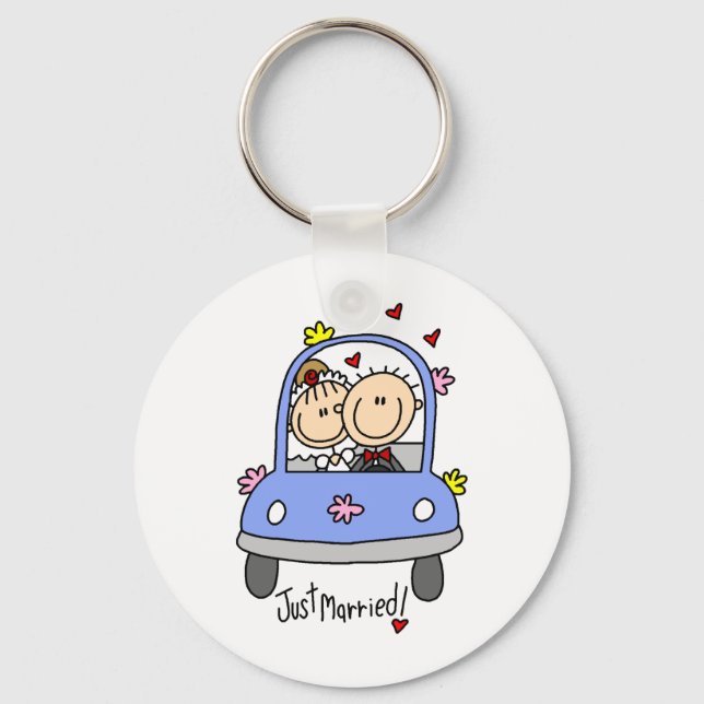Newleywed Just Married Stick Figures Key Ring (Front)