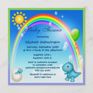 Newly Hatched Boy Dinosaur Rainbow Baby Shower Invitation