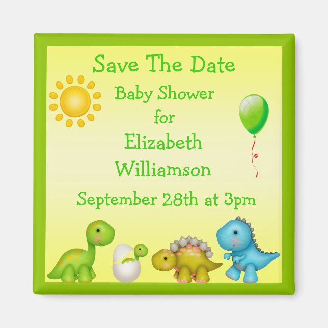 Newly Hatched Dinosaur Save The Date Baby Shower Magnet (Front)