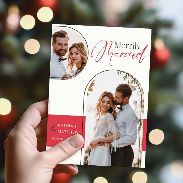 Newly Married Holiday Wedding Black Red Card (Creator Uploaded)