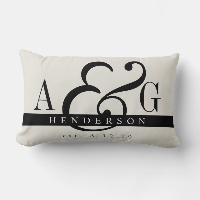 Newly Minted Matrimony Couple's Monogram Lumbar Cushion (Front)