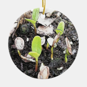 Newly Sprouted Seedlings Ceramic Ornament