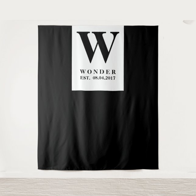 Newly Wed Monogram black Wedding backdrop Tapestry (Front)