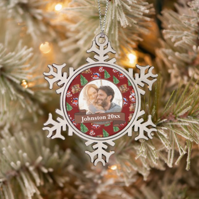 Newly Wed Mr & Mrs Snowflake Pewter Christmas Ornament (Tree)
