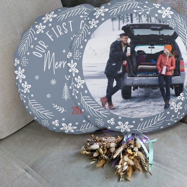 Newly Weds "First Christmas Married" Quote  Round Cushion (Creator Uploaded)