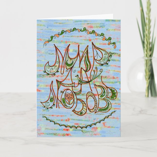 Newly Weds Folk Art Peace & Love Wish in Russian Holiday Card (Front)