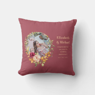 Newly Weds or Anniversary PHOTO Gift Burgundy Cushion