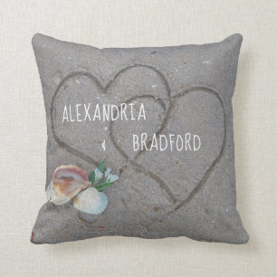 Newly weds personalized beach heart gift keepsake cushion