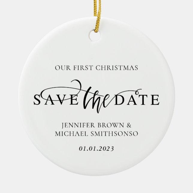 Newly Weds Photo First Christmas Save the Date Ceramic Ornament (Front)