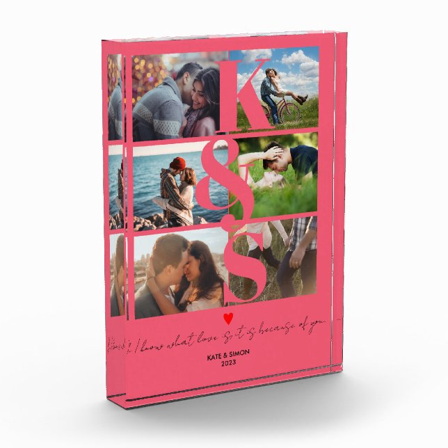 Newlywed Anniversary Couple Photo Collage Pink (Left)