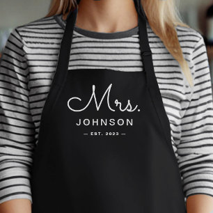 Newlywed Bride Personalised Black Mrs Apron
