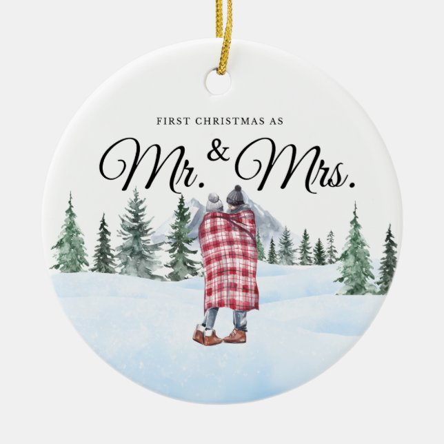Newlywed Christmas Ornament in Snuggly Mountain (Front)