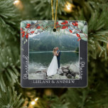 Newlywed Christmas Photo Holly Greenery Chalkboard Ceramic Ornament<br><div class="desc">Create lasting holiday memories with our Personalised Merry Christmas Ceramic Ornament. Adorned with a watercolor holly and berries,  this square ornament allows you to customise a central photo and include names for a truly unique gift. Perfect for making your tree and Christmas even more special.</div>
