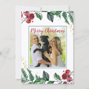 Newlywed Couple With Dog Photo Floral  Christmas