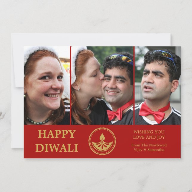 Newlywed Diwali Photo Greeting Card - Custom Colou (Front)