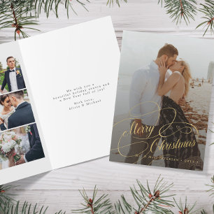 Newlywed elegant Merry Christmas 6 photo collage Holiday Card
