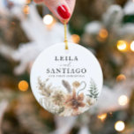 Newlywed First Christmas Boho Photo Ceramic Ornament<br><div class="desc">Newlywed First Christmas Boho Photo Christmas Ornament. Customise your ornament by clicking Personalise. Change photo,  name,  and greeting to add your personal touch. Matching items in our store Cava Party Design</div>
