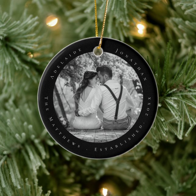 Newlywed First Christmas Married Date Established  Ceramic Ornament (Tree)