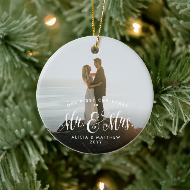 Newlywed first Christmas Mr and Mrs elegant Ceramic Ornament (Tree)