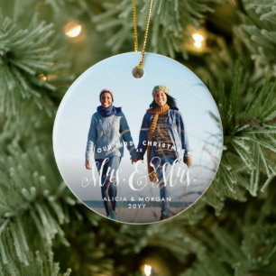 Newlywed first Christmas Mrs and Mrs elegant Ceramic Ornament
