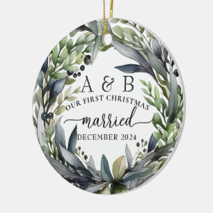 Newlywed First Christmas Personalised  Ceramic Ornament