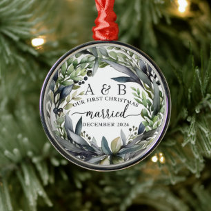 Newlywed First Christmas Personalised  Metal Ornament