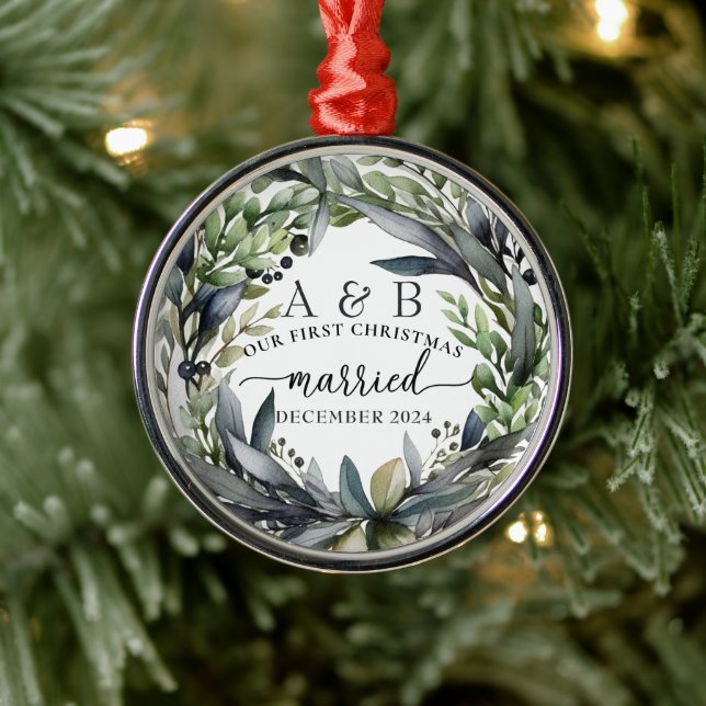 Newlywed First Christmas Personalised  Metal Ornament (Tree)