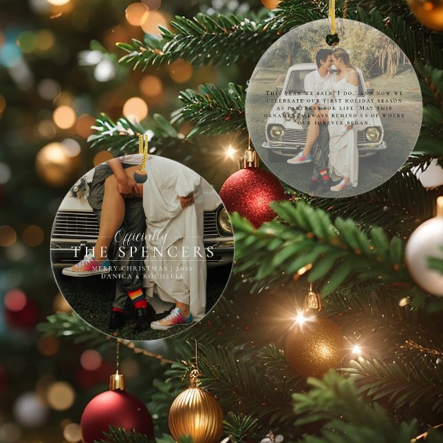 Newlywed First Christmas | Personalised Photo  Ceramic Ornament (Creator Uploaded)