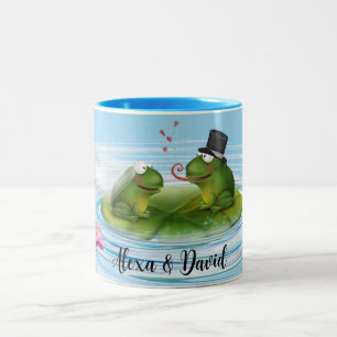 Newlywed Frogs On Lily Pad Two-Tone Coffee Mug