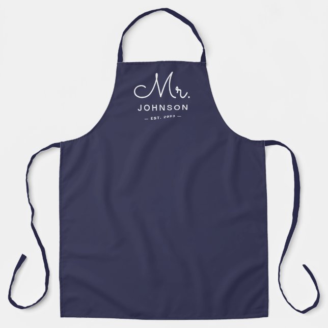 Newlywed Groom Personalised Blue Apron (Front)