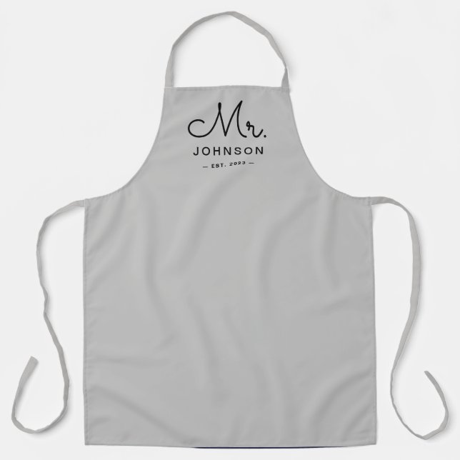 Newlywed Groom Personalised Grey Apron (Front)
