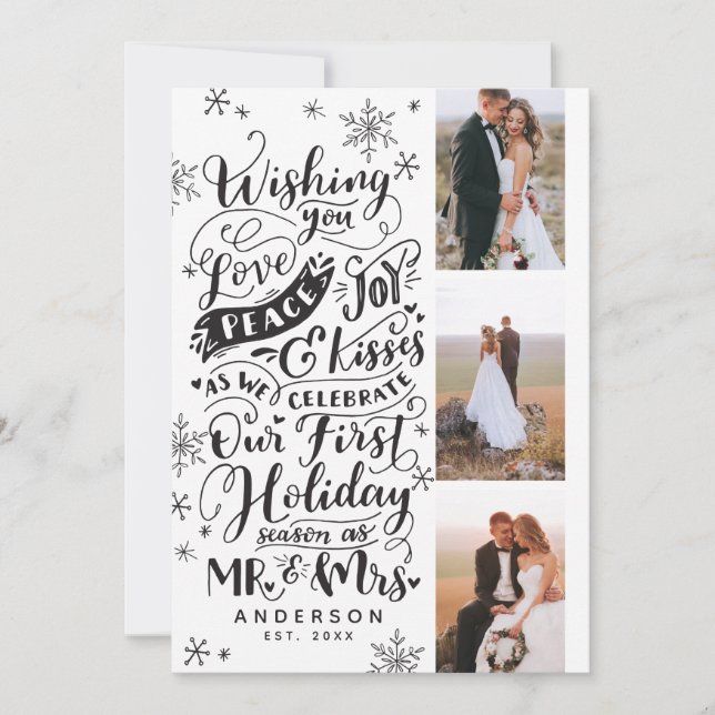 Newlywed Holiday Hand-Drawn | Black | 3-Photo (Front)