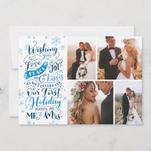 Newlywed Holiday Hand-Drawn   Blue   4-Photo Card