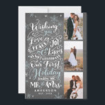 Newlywed Holiday Hand-Drawn | Chalk | 3-Photo<br><div class="desc">Celebrate your first Christmas as a married couple with this stylish holiday wedding card featuring our hand-drawn lettering and snowflakes in blue with a chalkboard grey texture background. Add an additional photo to the back for you to showcase your favourite photo and there is room for your own custom sentiment...</div>