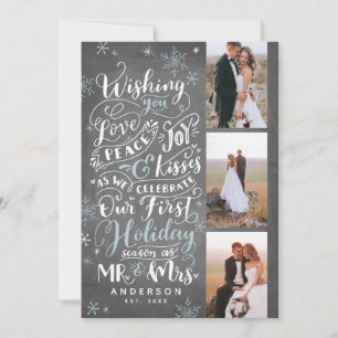 Newlywed Holiday Hand-Drawn   Chalk   3-Photo Card