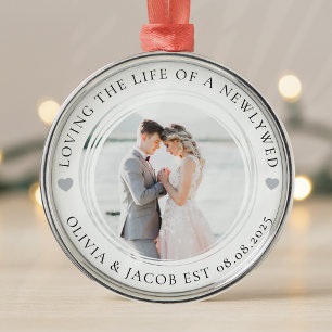 Newlywed Just Married Photo Keepsake  Metal Ornament